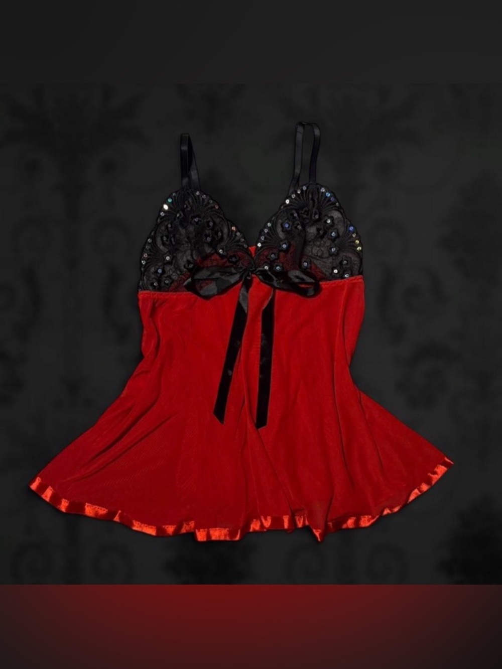 Red & Black Sequined Babydoll Lingerie Top